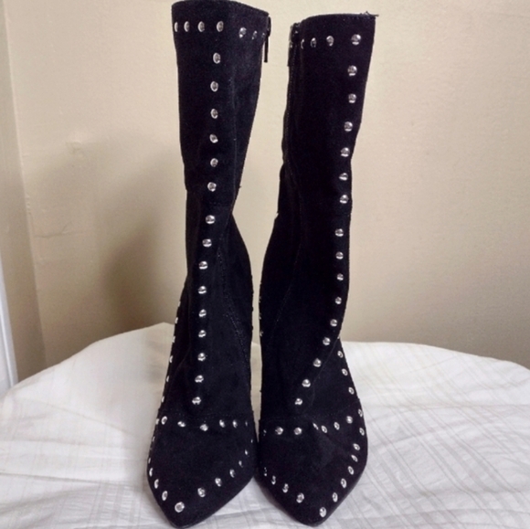 Charlotte Russe Studded Ankle Boots 10 Black Faux Suede Pointed Toe High Heel - Picture 4 of 9